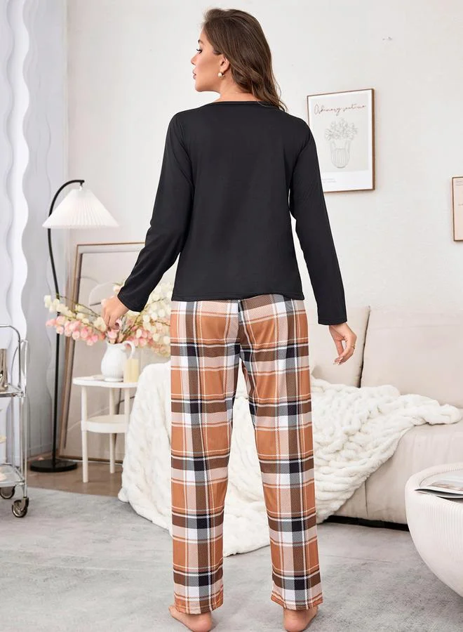 Take Two Take Two Bear Print T-Shirt and Checked Pyjama Set