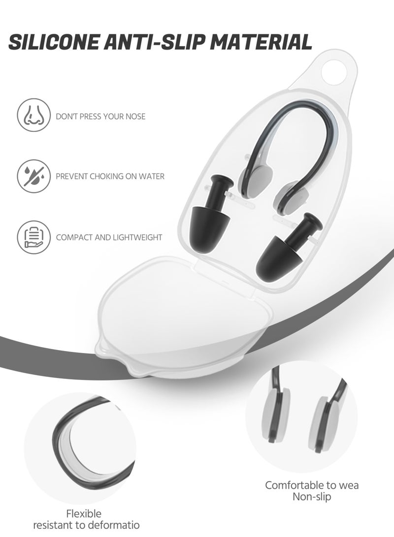 مجموعة 3 قطع سدادات أذن مقاومة للماء ومشبك أنف مع نظارات سباحة شاملة ضد التسرب - Image 2