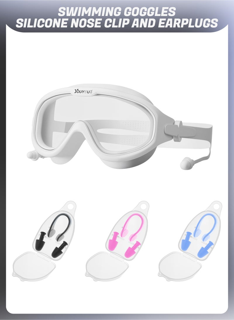 مجموعة 3 قطع سدادات أذن مقاومة للماء ومشبك أنف مع نظارات سباحة شاملة ضد التسرب - Image 1