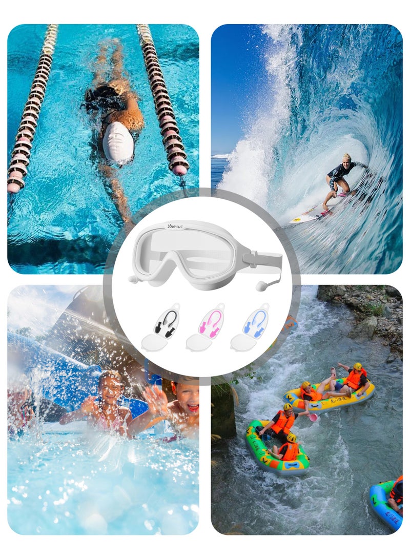 مجموعة 3 قطع سدادات أذن مقاومة للماء ومشبك أنف مع نظارات سباحة شاملة ضد التسرب - Image 4