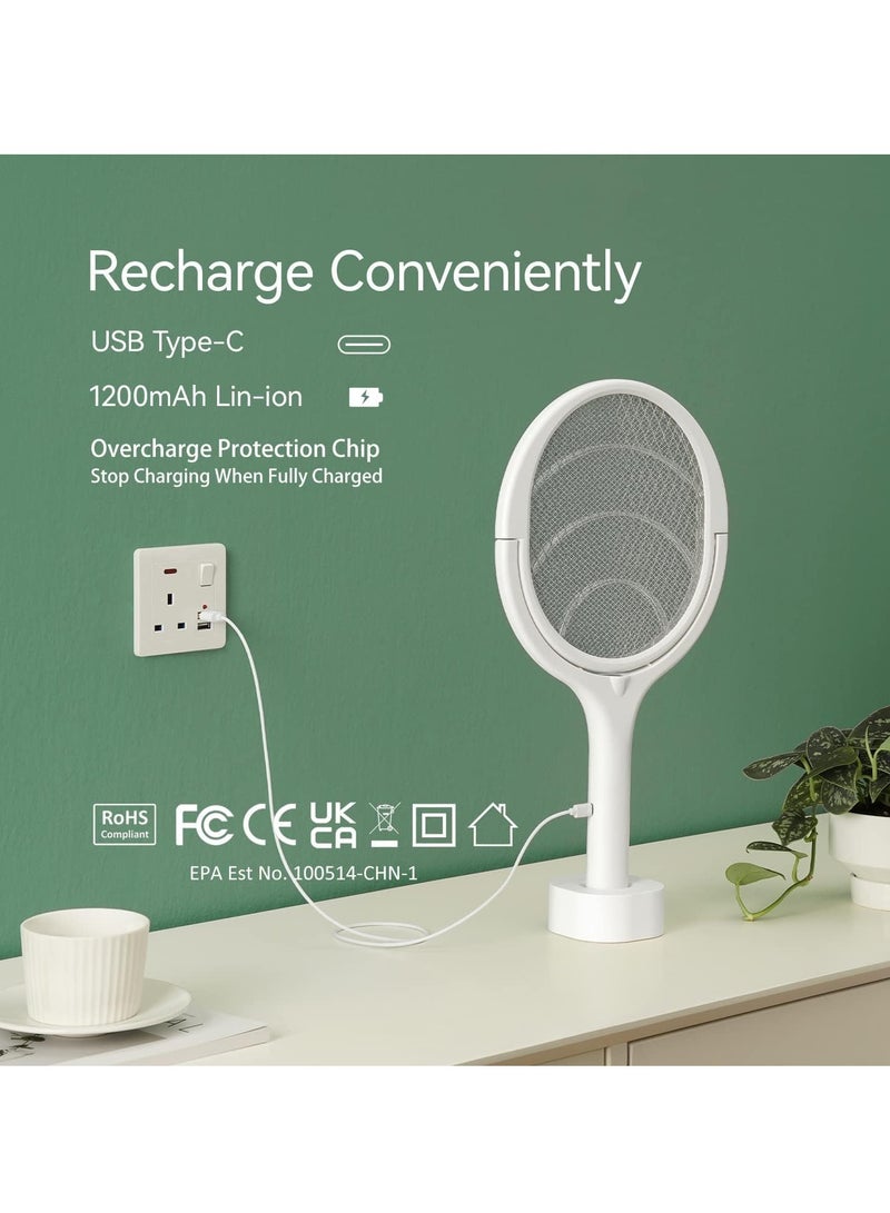 SOLARAE Bug Zapper Electric Fly Swatter Racket Racket Mosquito Zapper Rotating Head Rechargeable Indoor Bug Zapper Fruit Fly Zapper Spider Killer Gnat Trap Wasp Catcher with a Telescopic Extension Wand - Image 4