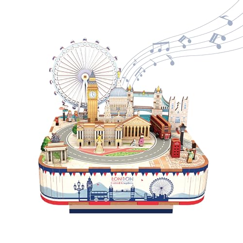 Tonecheer Wooden Music Box Puzzle for AdultsDIY Rotating Music Box Kit 3D Creative Musical Puzzle Crafts Model Building Kits Desk Decor for Teens Kids Birthday Gift London Music Box - Image 1