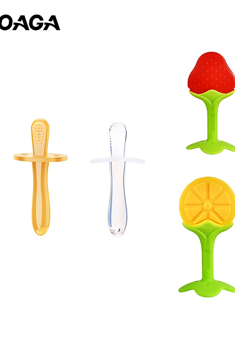 أوجا 4 حزمة من ألعاب عضاضة الأطفال مع البرتقال والفراولة وشرائط طويلة، عضاضة أطفال خالية من مادة BPA للأولاد والبنات - Image 1