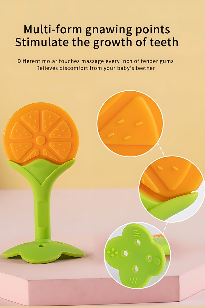 أوجا 4 حزمة من ألعاب عضاضة الأطفال مع البرتقال والفراولة وشرائط طويلة، عضاضة أطفال خالية من مادة BPA للأولاد والبنات - Image 3