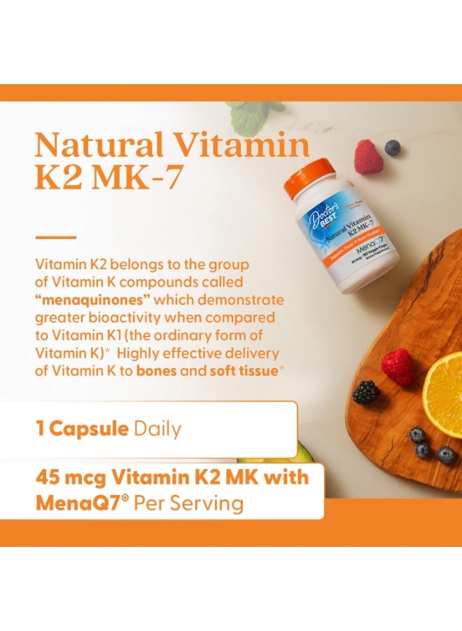 Doctor's BEST Natural Vitamin K2 Mk7 With Menaq7 Plus D3 45 Mcg 60 Veggie Caps - Image 2