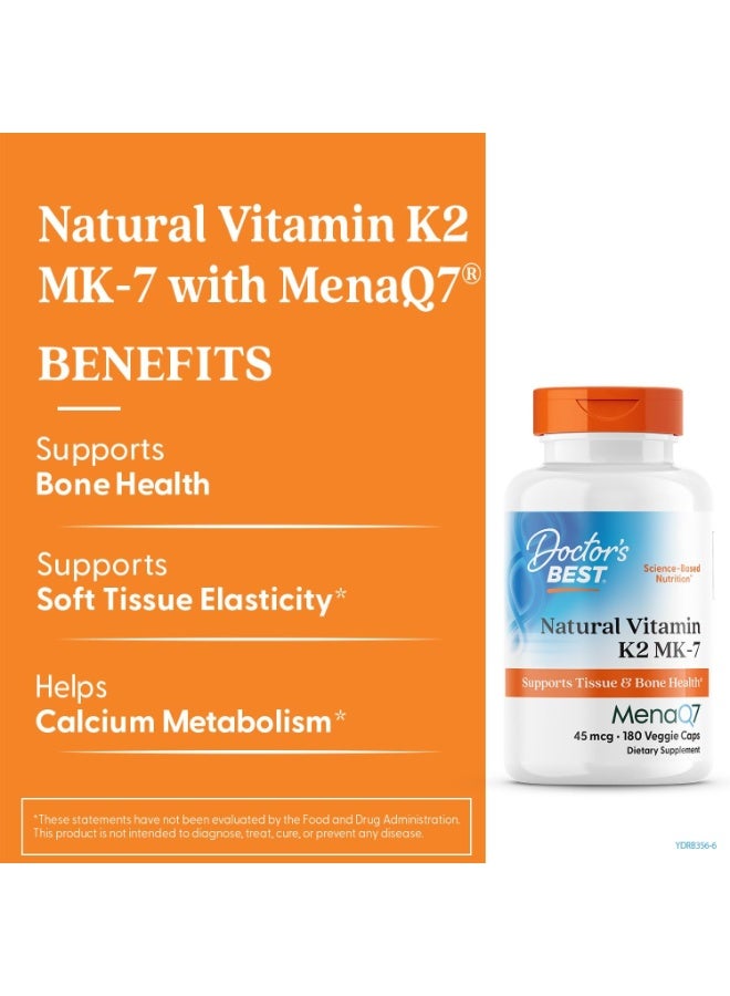 Doctor's BEST Natural Vitamin K2 Mk7 With Menaq7 Plus D3 45 Mcg 60 Veggie Caps - Image 3