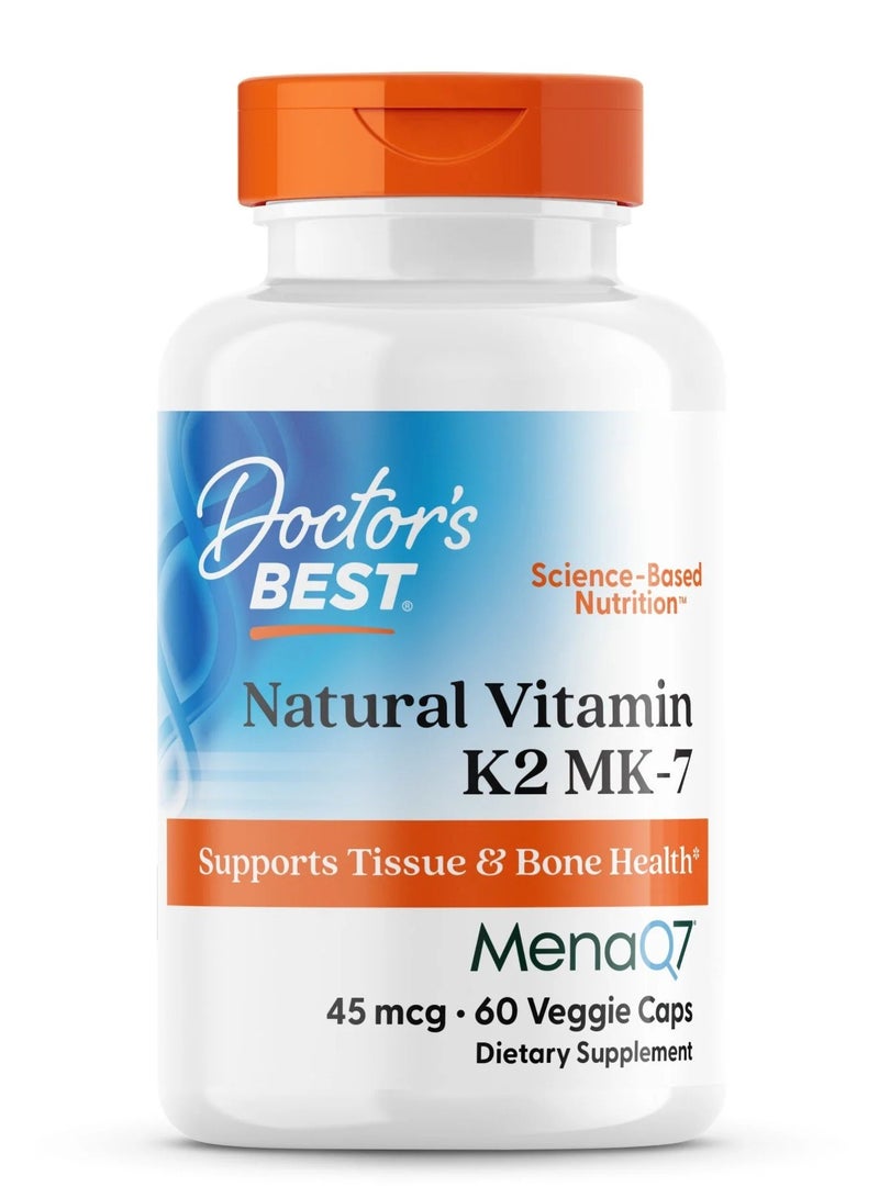 Doctor's BEST Natural Vitamin K2 Mk7 With Menaq7 Plus D3 45 Mcg 60 Veggie Caps - Image 1