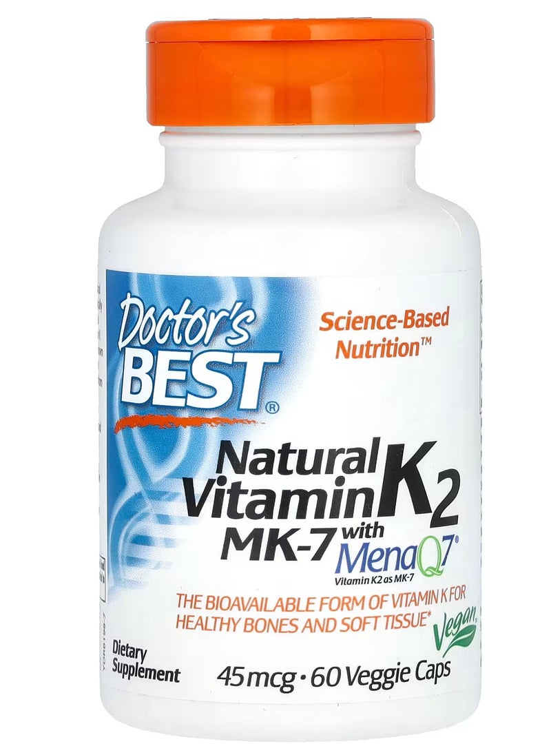 Doctor's BEST Natural Vitamin K2 Mk7 With Menaq7 Plus D3 180 Mcg 60 Veggie Caps  - Image 1