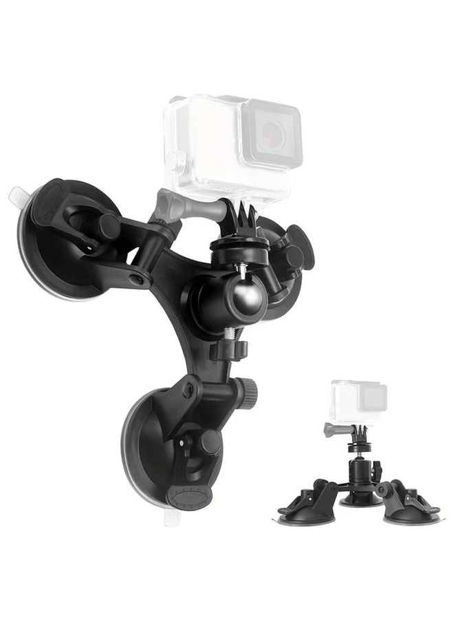 Triple Suction Cup Car Mount With Smart Phone Clip For Action Cameras And DSLR Dashboard Holder - Image 1