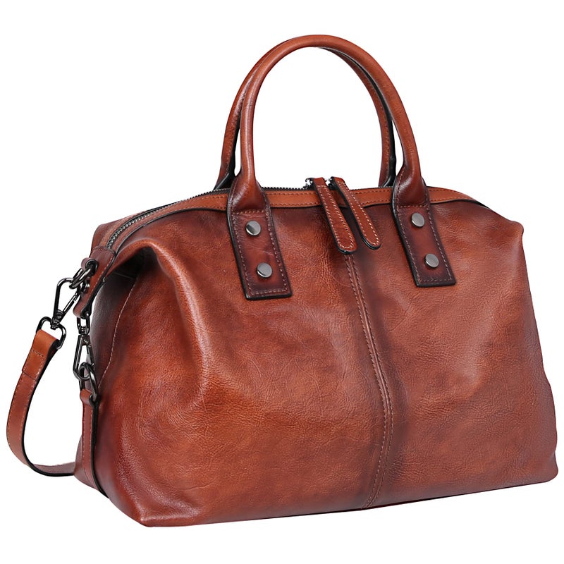 Iswee Satchel Bags Retro Leather Purses for Women Handbags Shoulder Bags Luxury Tote Hobo Cross Body Work Doctor Bag Pocketbooks (Brown) - Image 1