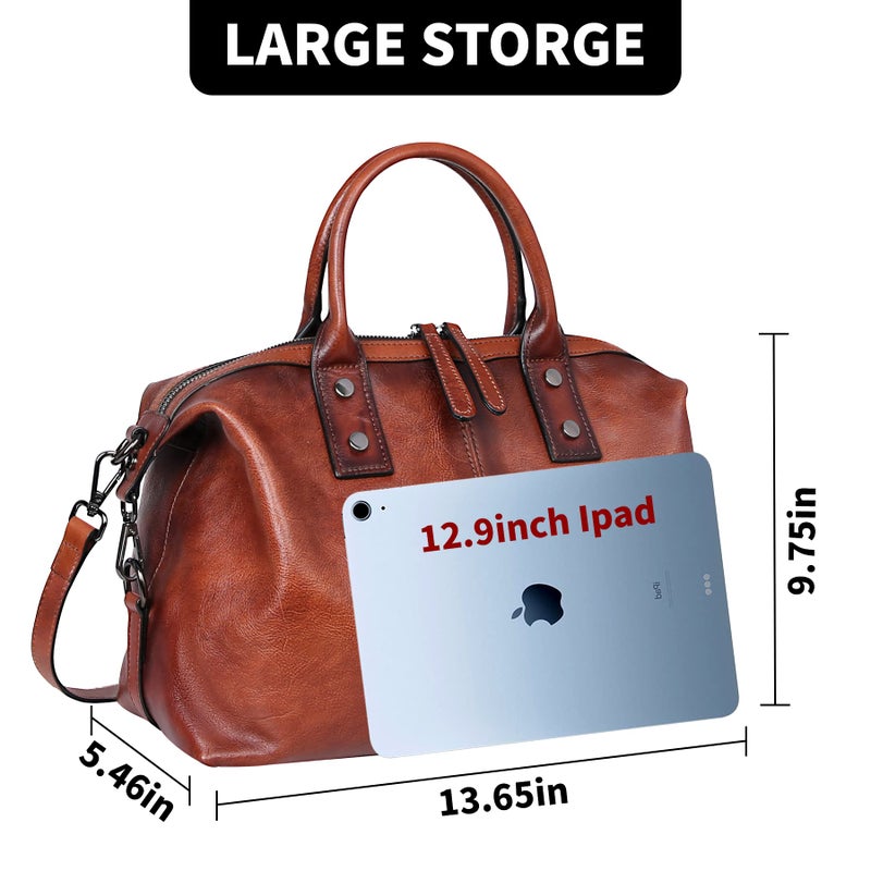 Iswee Satchel Bags Retro Leather Purses for Women Handbags Shoulder Bags Luxury Tote Hobo Cross Body Work Doctor Bag Pocketbooks (Brown) - Image 5