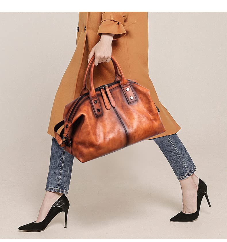 Iswee Satchel Bags Retro Leather Purses for Women Handbags Shoulder Bags Luxury Tote Hobo Cross Body Work Doctor Bag Pocketbooks (Brown) - Image 2