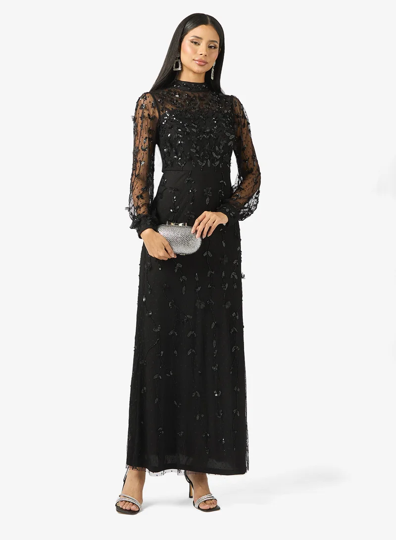 Balloon Sleeve Sequin Maxi Dress