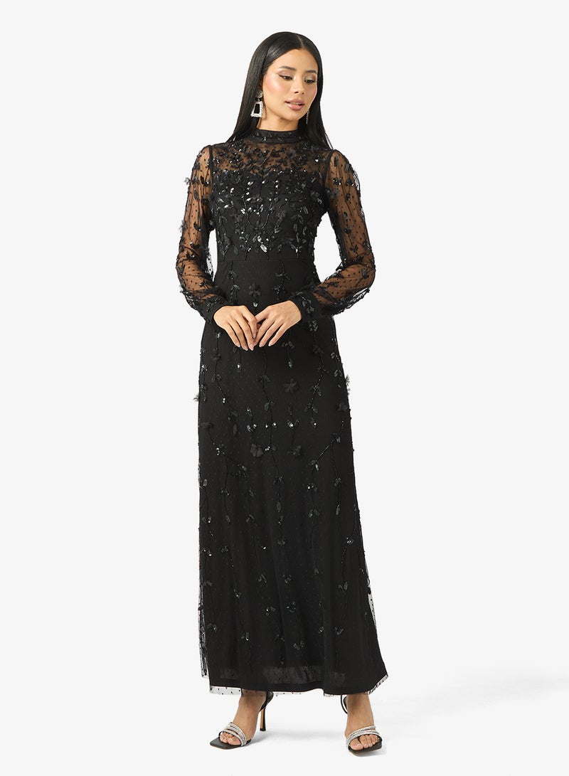 فروك اند فرل فستان سهرة طويل بأكمام بالون وترتر - Image 4