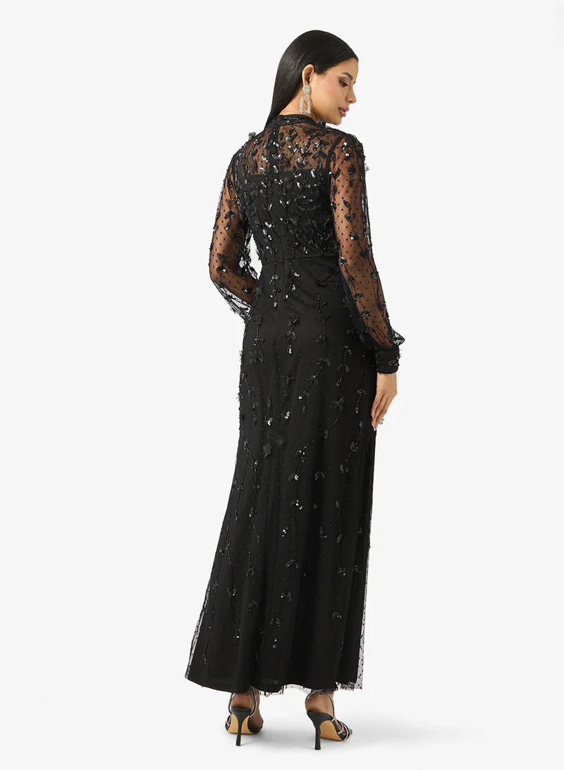 Frock and Frill Balloon Sleeve Sequin Maxi Dress