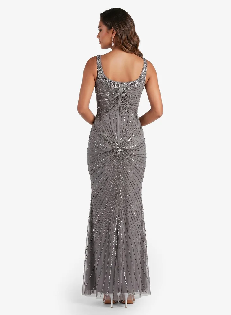 Namshi X Bead Embellished Evening Gown with Slit