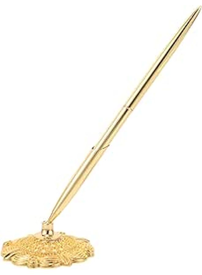 Gold Tone Metal Ballpoint Desk Pen with Gem for Hotel Bank Office Use - Image 1