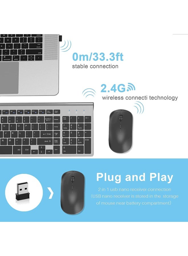 Wireless Keyboard and Mouse  2.4G Ergonomic and Slim Wireless Computer Keyboard Mouse Designed for Windows, PC, Laptop,Tablet Black Grey - Image 2