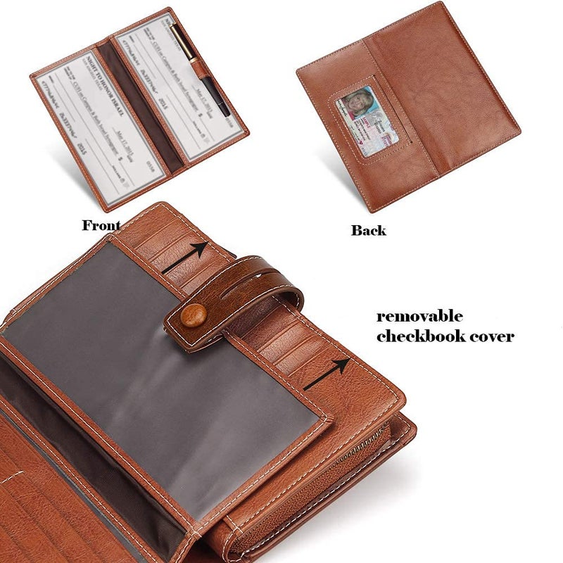 FT FUNTOR Women's Big Fat RFID Blocking Wallet Leather Zip Around Clutch Large Purse Phone Organizer Wristlet brown - Image 4