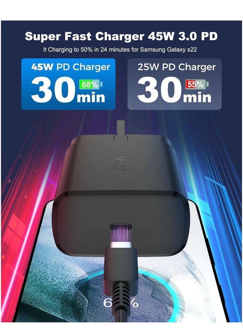 ESCASE 45W Super Fast Charger For Samsung Type C Plug with USB C Cable, Wall Charger Plug Adaptor and Cable Compatible With Samsung Galaxy S24 Ultra/S24 Plus/S23 FE/S24/S22/S21 S20,A54 A25 A15 A05S A53 A34 A23 5G,Z Fold 4 5/Z Filp,Tab S7 S8 S9 Black - Image 3