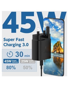 ESCASE 45W Super Fast Charger For Samsung Type C Plug with USB C Cable, Wall Charger Plug Adaptor and Cable Compatible With Samsung Galaxy S24 Ultra/S24 Plus/S23 FE/S24/S22/S21 S20,A54 A25 A15 A05S A53 A34 A23 5G,Z Fold 4 5/Z Filp,Tab S7 S8 S9 Black  - Image 3
