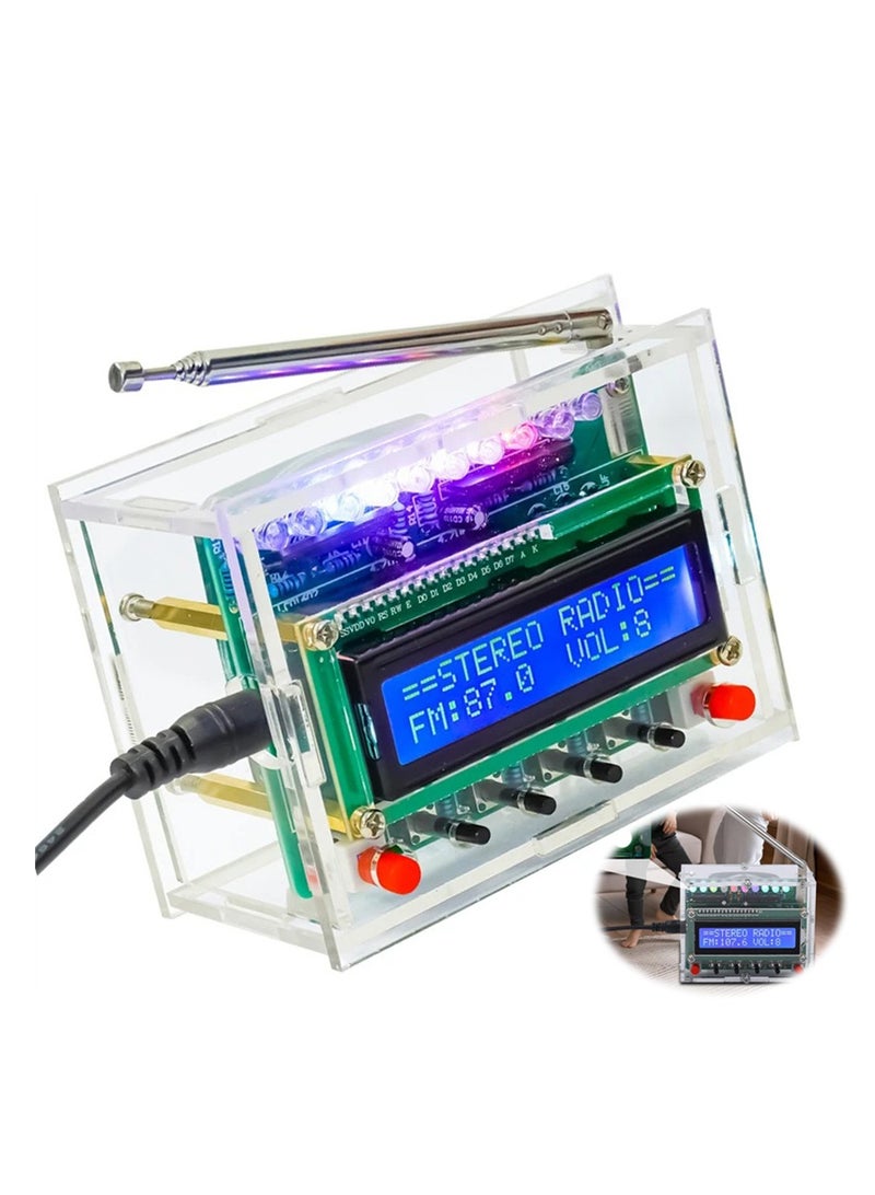 مشروع اللحام، مجموعة راديو FM من Icstation مع أضواء LED، مجموعة ممارسة اللحام DIY، شاشة LCD، تردد FM 87-108 ميجاهرتز، مجموعة راديو رقمية للتعلم والتعليم في STEM، باللون الأخضر - Image 1