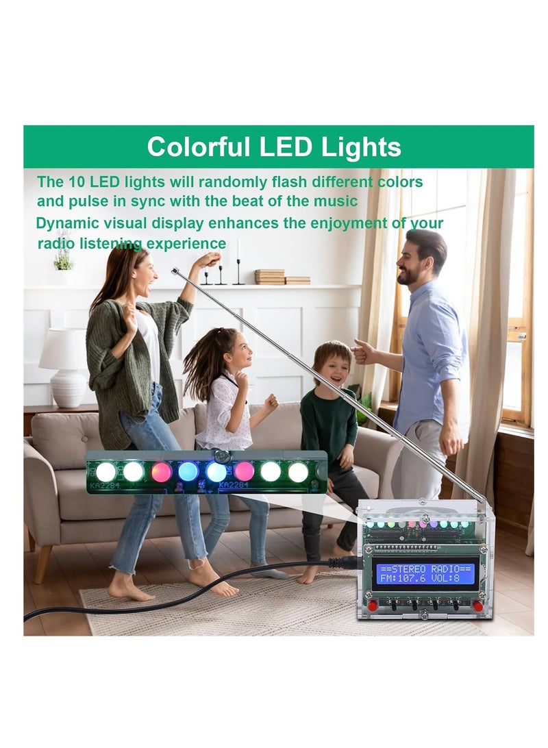 مشروع اللحام، مجموعة راديو FM من Icstation مع أضواء LED، مجموعة ممارسة اللحام DIY، شاشة LCD، تردد FM 87-108 ميجاهرتز، مجموعة راديو رقمية للتعلم والتعليم في STEM، باللون الأخضر - Image 2