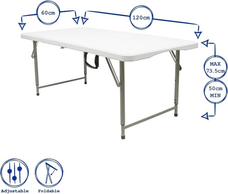 SKY-TOUCH Folding Lightweight Trestle Outdoor Camping Table,Heavy Duty Plastic Outdoor Folding Picnic Table,Folding Trestle Table For BBQ Party, Folds in Half with Carry Handle,White(120×60×75cm) - Image 3