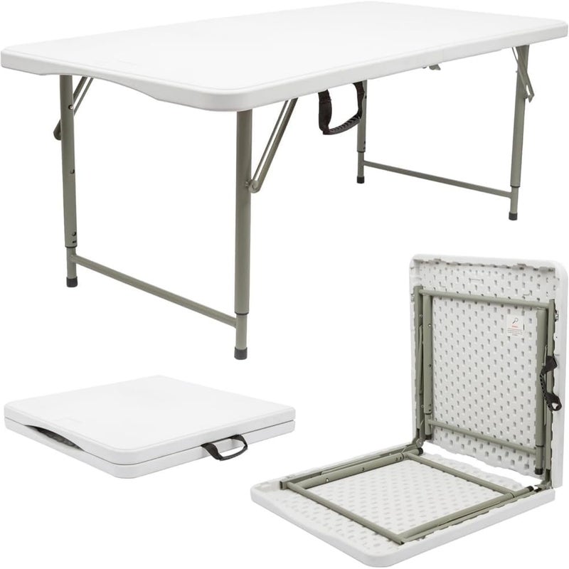 SKY-TOUCH Folding Lightweight Trestle Outdoor Camping Table,Heavy Duty Plastic Outdoor Folding Picnic Table,Folding Trestle Table For BBQ Party, Folds in Half with Carry Handle,White(120×60×75cm) - Image 1