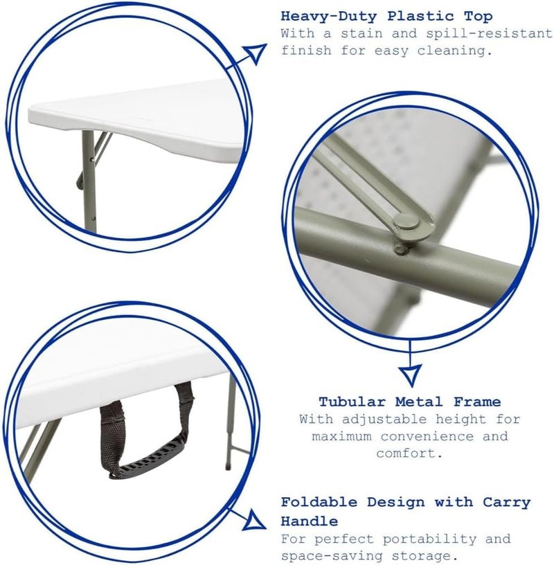 SKY-TOUCH Folding Lightweight Trestle Outdoor Camping Table,Heavy Duty Plastic Outdoor Folding Picnic Table,Folding Trestle Table For BBQ Party, Folds in Half with Carry Handle,White(120×60×75cm) - Image 4