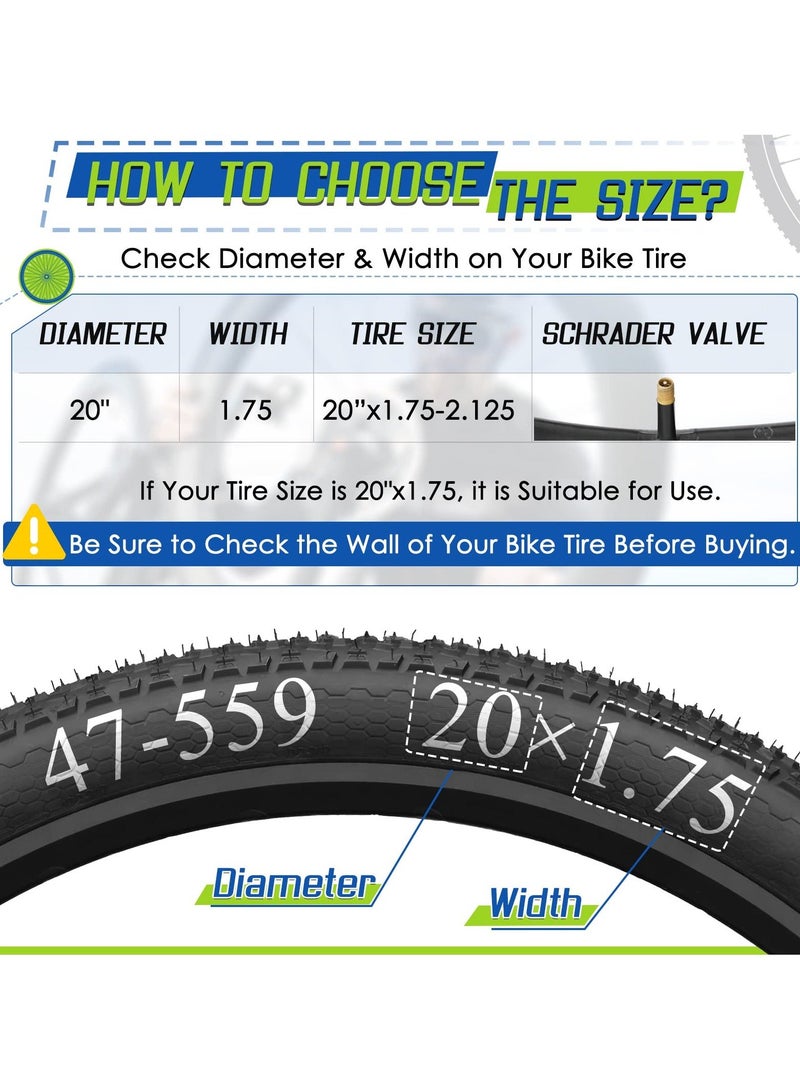 Y&D 2 Pcs 20" Bicycle Tubes, 20x1.75-2.125 Inches Tube with Tire Levers Butyl Rubber Bike Inner 32mm Schrader Valve for Road/MTB/Kids - Image 2