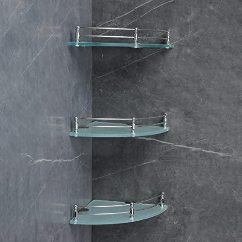 FORTUNE Glass Corner Shelf/Bathroom Shelf/Multipurpose Shelf/Living Room Corner Shelf/Wall Mount Bathroom Shelves (Frosted) (9 x 9 Inch) - (Pack of 3) - Image 1
