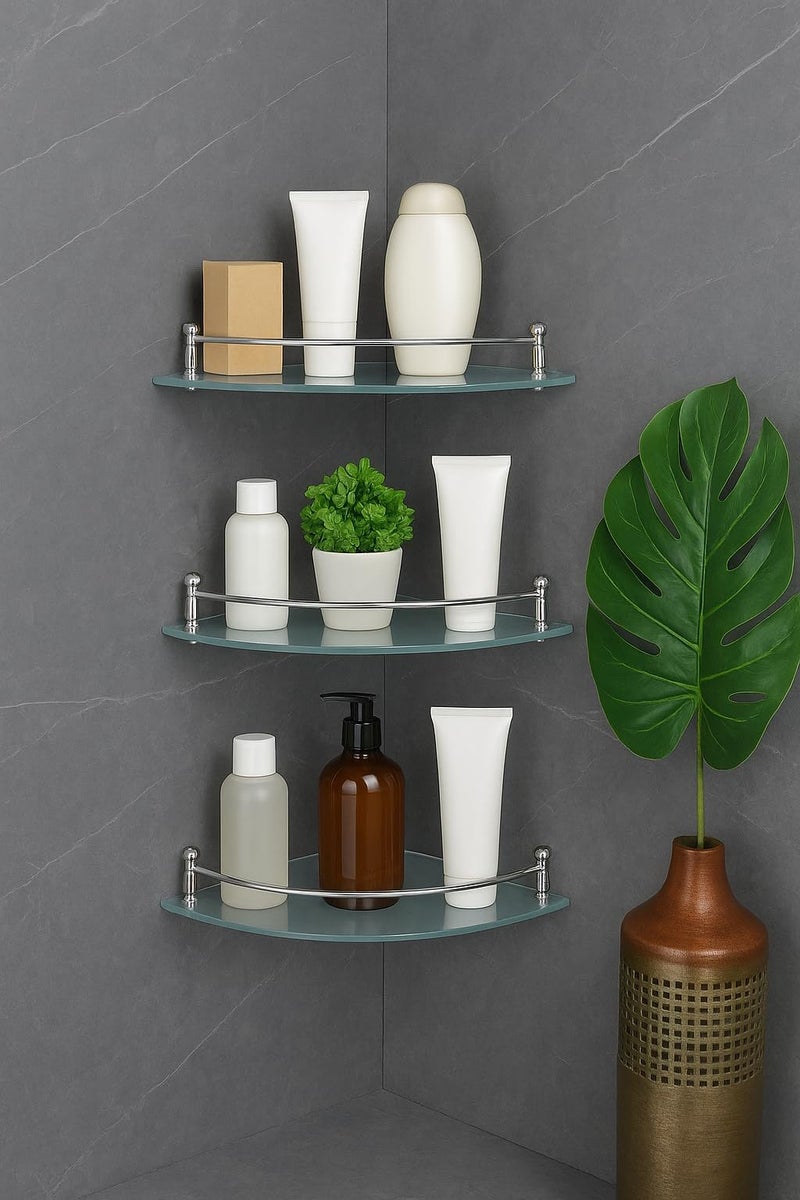 FORTUNE Glass Corner Shelf/Bathroom Shelf/Multipurpose Shelf/Living Room Corner Shelf/Wall Mount Bathroom Shelves (Frosted) (9 x 9 Inch) - (Pack of 3) - Image 2