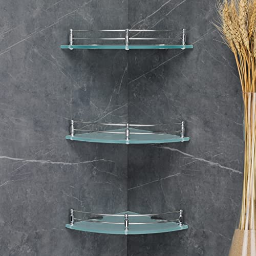 FORTUNE Glass Corner Shelf/Bathroom Shelf/Multipurpose Shelf/Living Room Corner Shelf/Wall Mount Bathroom Shelves (Frosted) (9 x 9 Inch) - (Pack of 3) - Image 4