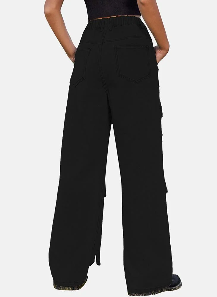 يونيكي Black Regular Fit Mid Rise Plain Cargo Pant