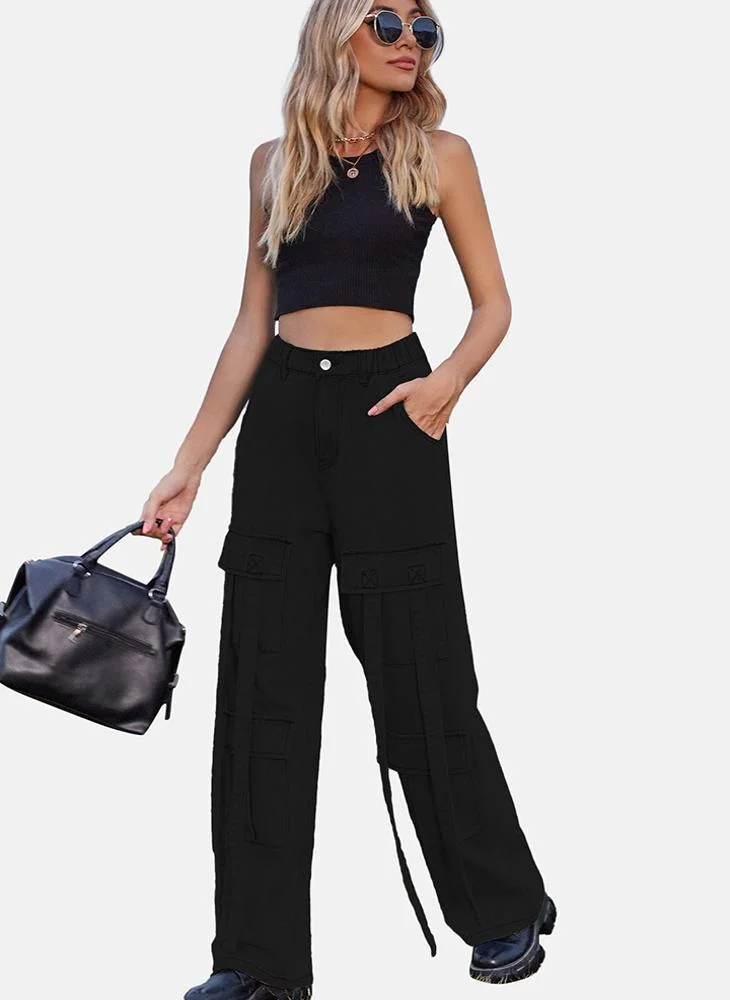 يونيكي Black Regular Fit Mid Rise Plain Cargo Pant