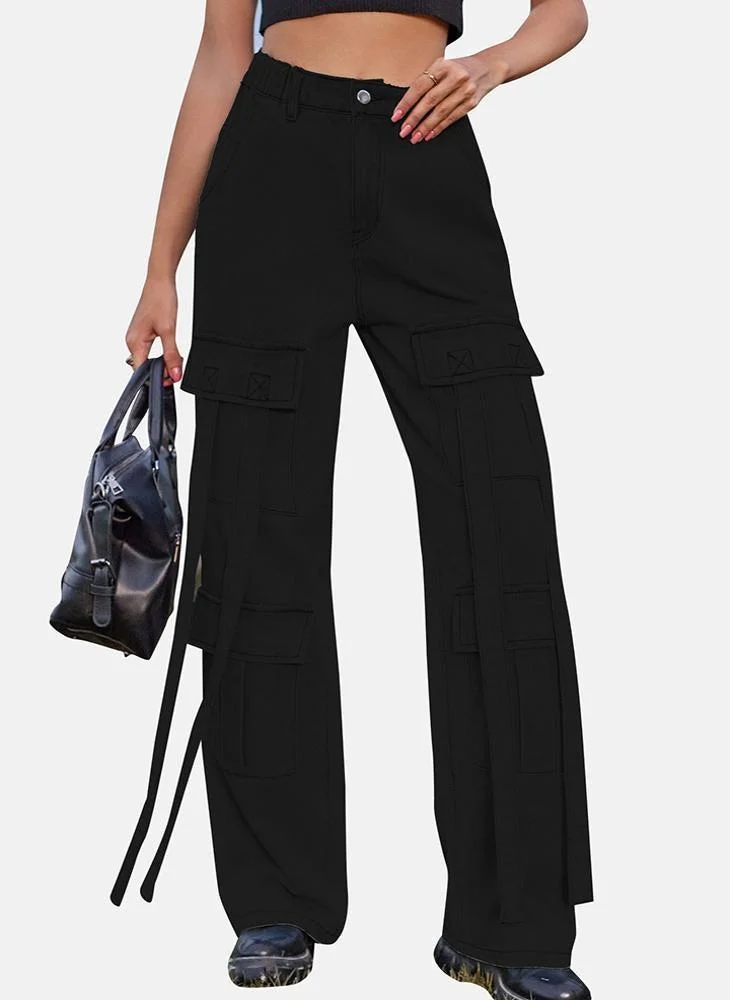 يونيكي Black Regular Fit Mid Rise Plain Cargo Pant