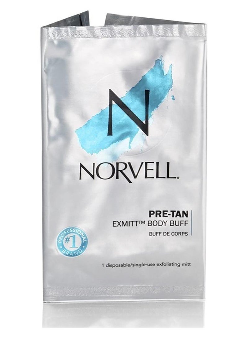 norvell Pre Sunless Tan Body Buff eXmitt - Exfoliate, Prime and pH Balance, 1 Disposable/Single-Use Exfoliating Mitt for use before Self Tanner - Image 1