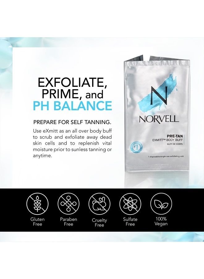 norvell Pre Sunless Tan Body Buff eXmitt - Exfoliate, Prime and pH Balance, 1 Disposable/Single-Use Exfoliating Mitt for use before Self Tanner - Image 3