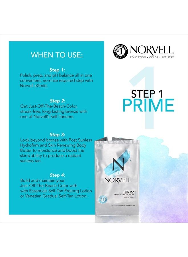 norvell Pre Sunless Tan Body Buff eXmitt - Exfoliate, Prime and pH Balance, 1 Disposable/Single-Use Exfoliating Mitt for use before Self Tanner - Image 4
