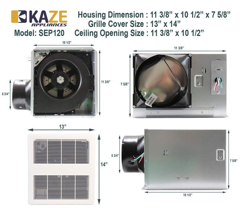 KAZE APPLIANCE KAZE APPLIANCE SEP120 | 120 CFM | 0.3 Sone Ultra Quiet | Energy Star-Certified Energy-Saving Bathroom Exhaust Ventilation Fan  - Image 4
