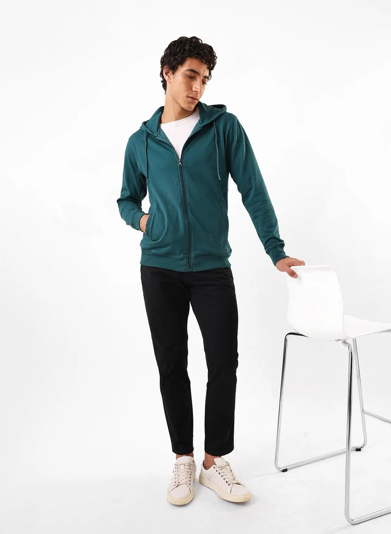 Dennis Lingo  Men's Teal Cotton Blend Front Open Regular Fit Sweatshirt for Men | Best Price UAE