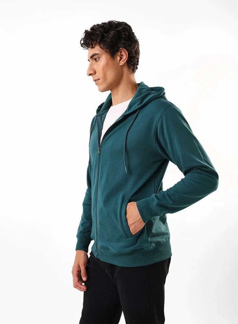 Dennis Lingo  Men's Teal Cotton Blend Front Open Regular Fit Sweatshirt for Men | Best Price UAE
