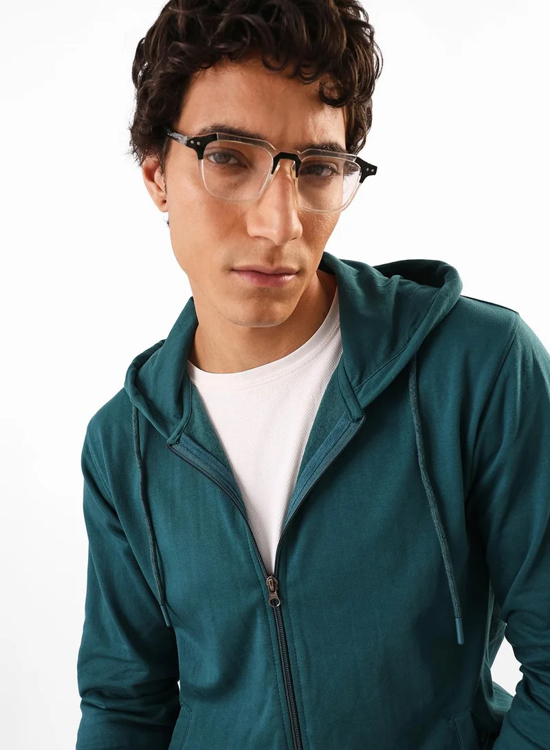 Dennis Lingo  Men's Teal Cotton Blend Front Open Regular Fit Sweatshirt for Men | Best Price UAE