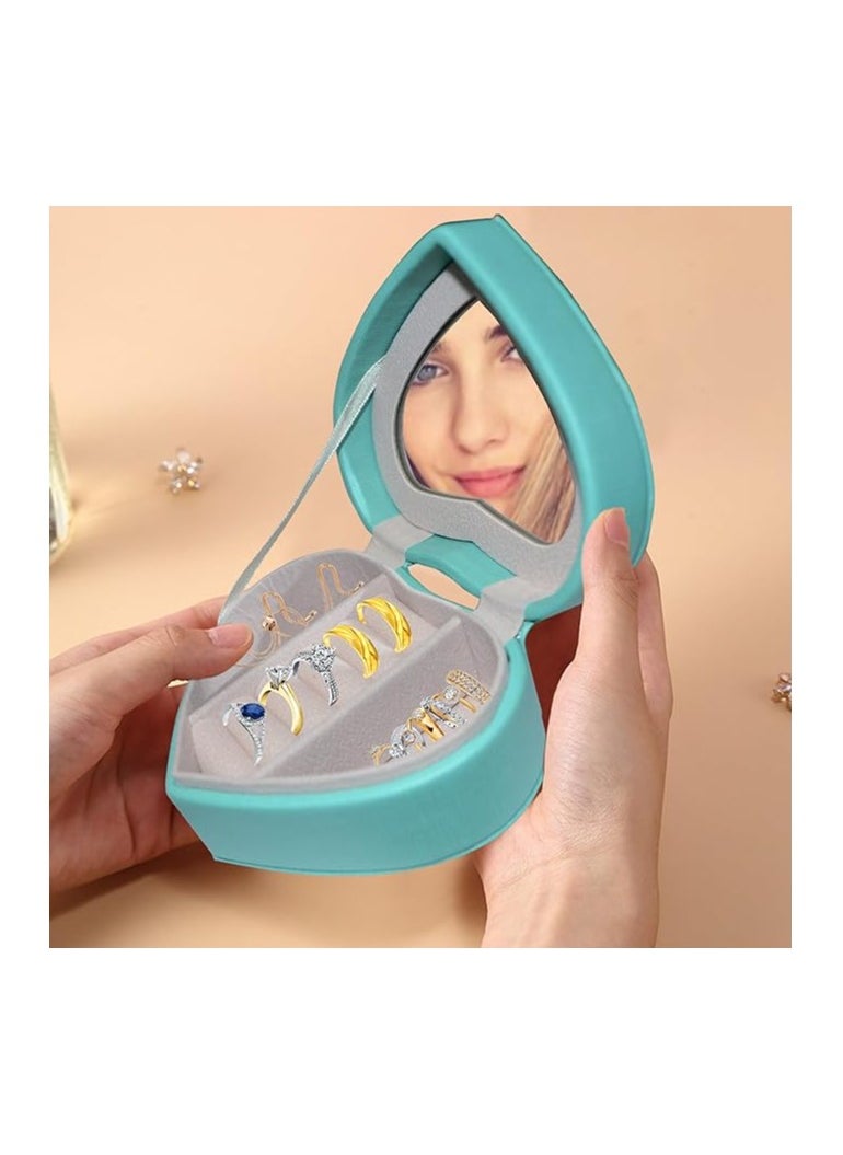 Generic - Jewelry Travel Case - Small Organizer - Portable Box Storage Organizer Display For Rings Earrings Necklaces Gifts Compact & Lightweight with Mirror, jewelry box organizer (Green) - Image 1