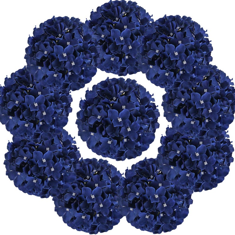 Flojery Silk Hydrangea Heads Artificial Flowers Heads with Stems for Home Wedding Decor,Pack of 10 (Royal Blue) - Image 1