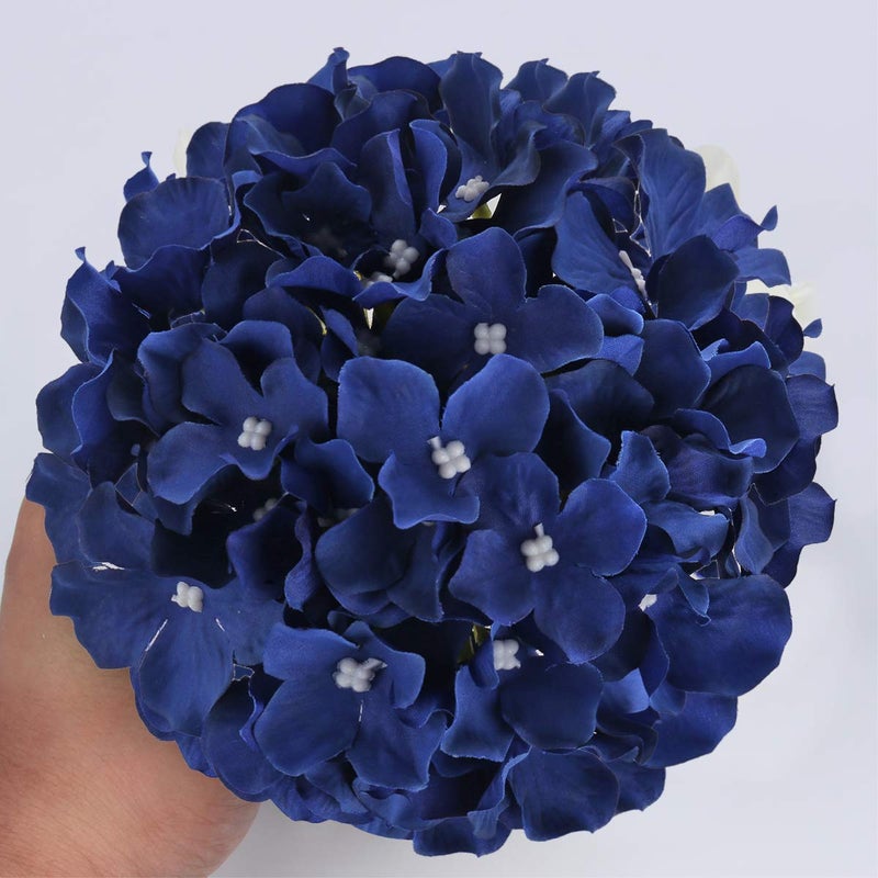 Flojery Silk Hydrangea Heads Artificial Flowers Heads with Stems for Home Wedding Decor,Pack of 10 (Royal Blue) - Image 5