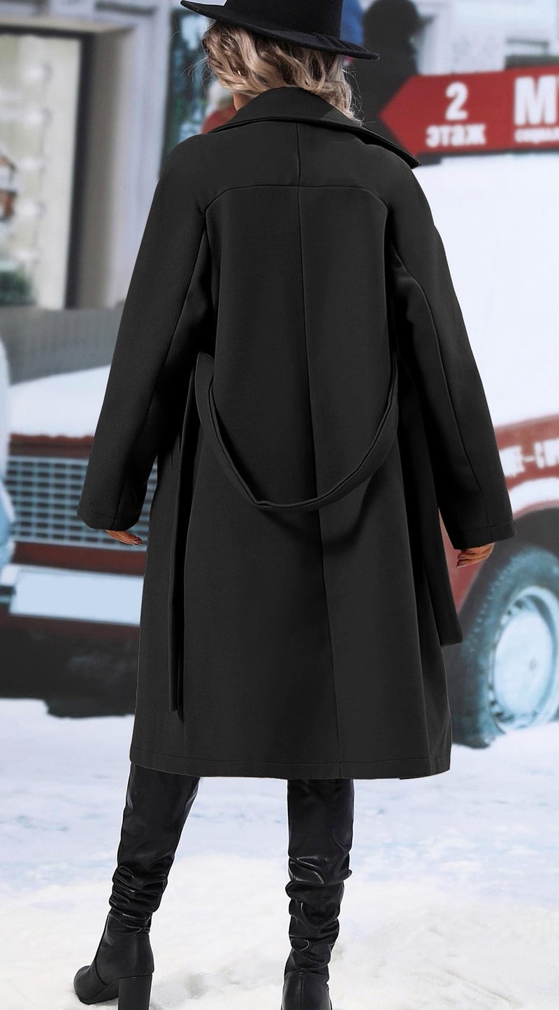 SAUKOLE Women's 2025 Classical Double-Breasted Long Coat with Pocketed Casual Lapel Wool Overcoat - Image 5