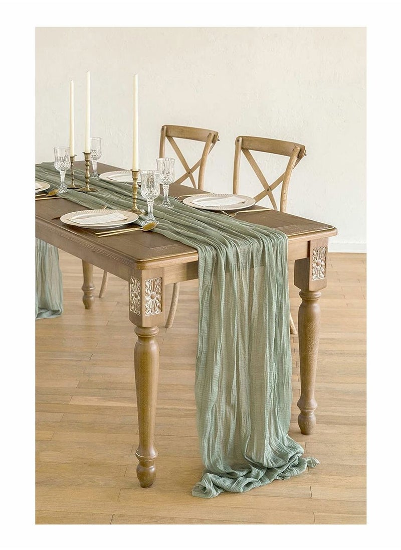 Y&D - Wide Green Gauze, Semi Sheer Table Runner Cheesecloth Tablecloth for Wedding Reception Bridal Shower Birthday Party Rustic Deco Centerpieces Decor (14" x 35") - Image 1