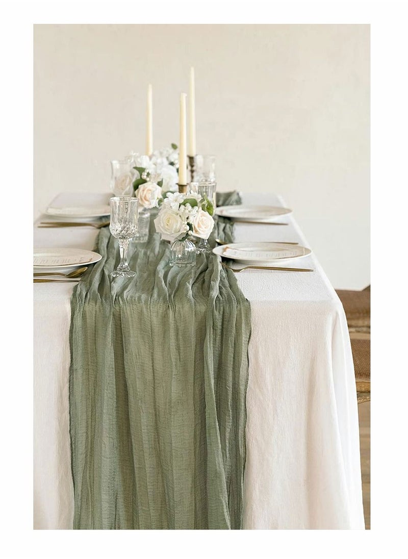 Y&D - Wide Green Gauze, Semi Sheer Table Runner Cheesecloth Tablecloth for Wedding Reception Bridal Shower Birthday Party Rustic Deco Centerpieces Decor (14" x 35") - Image 1